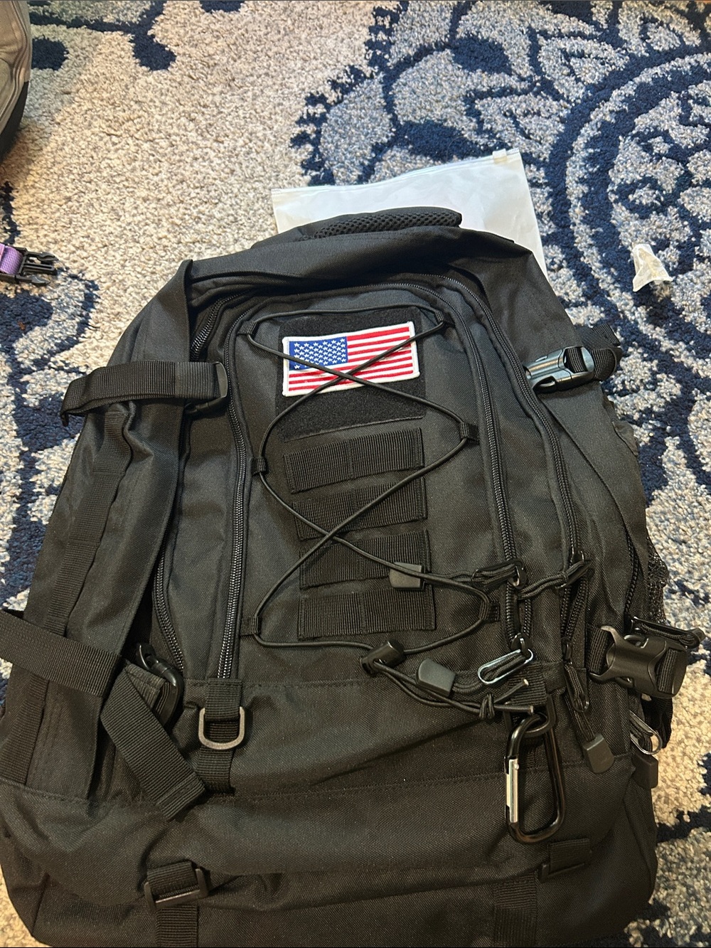 New Tactical Black Men's Backpack with American Flag Patch